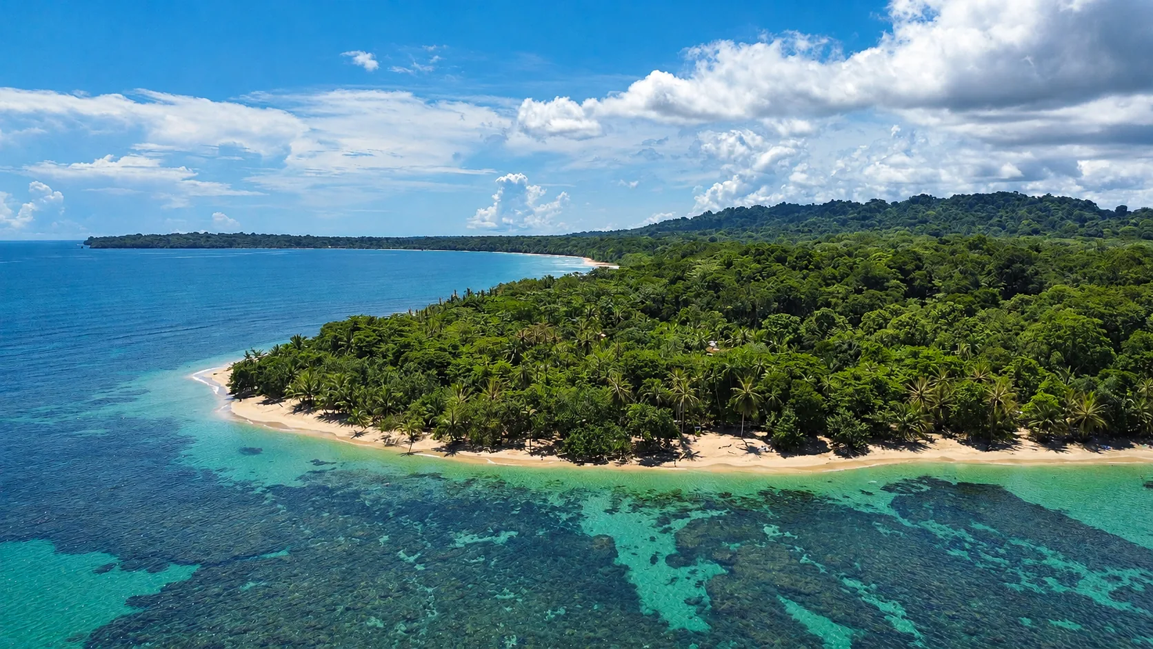 Playa Arrecife and Punta Uva beach with jungle reaching the sand on the Caribbean coast of Costa Rica